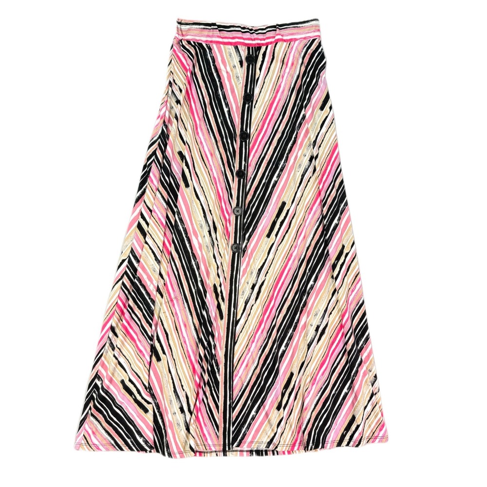 Robert Louis Pink Black Striped Button Front Maxi Skirt Small NWT